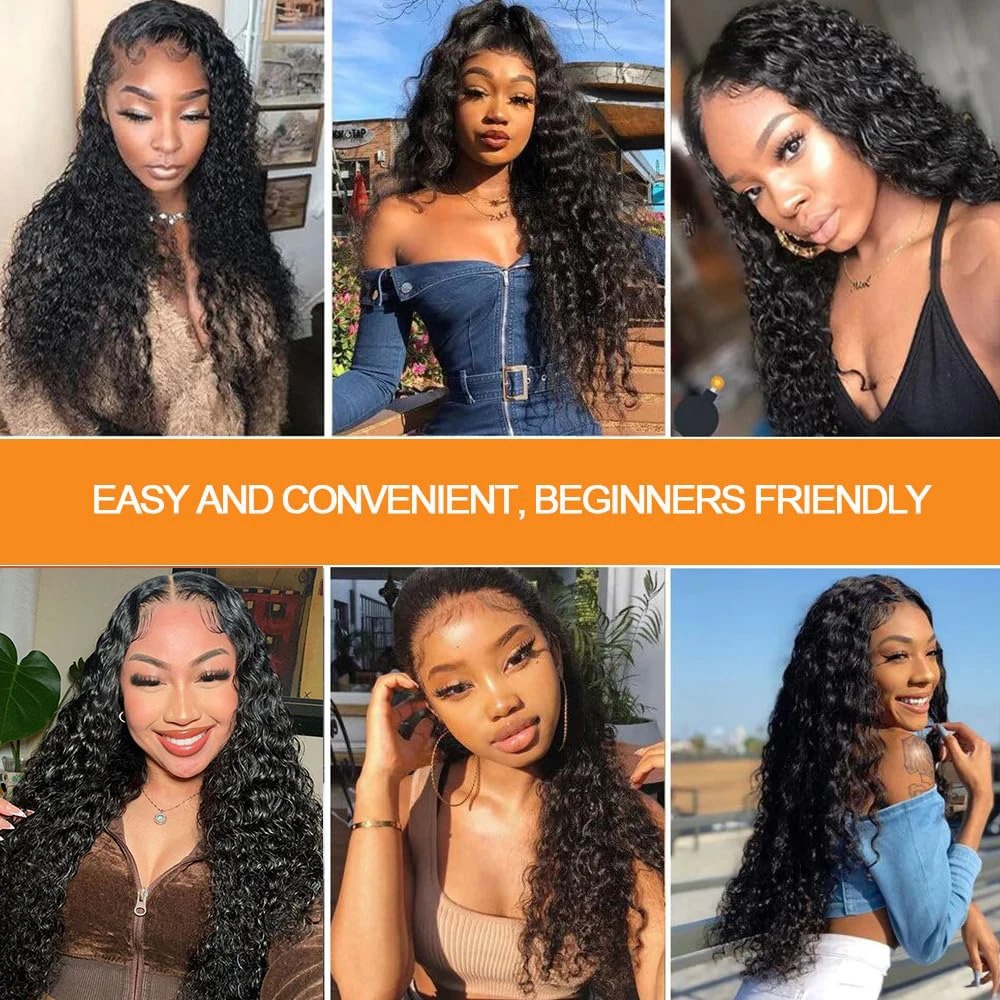 Glueless Wigs for Human Hair Curly Water Wave Wig 180% High Density Natural Color Pre Plucked with Baby Hair 100% Brazilian Hair
