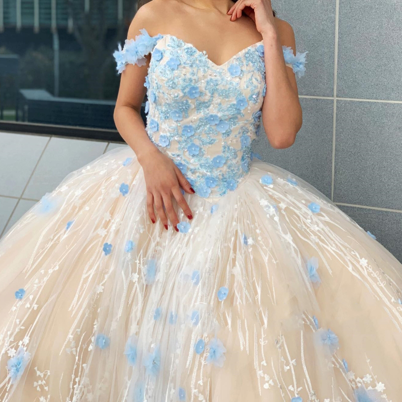 شمبانيا المكسيكية Vestido de 15 Anos Lilac charro Quinceanera فساتين الدانتيل زهرة مشد