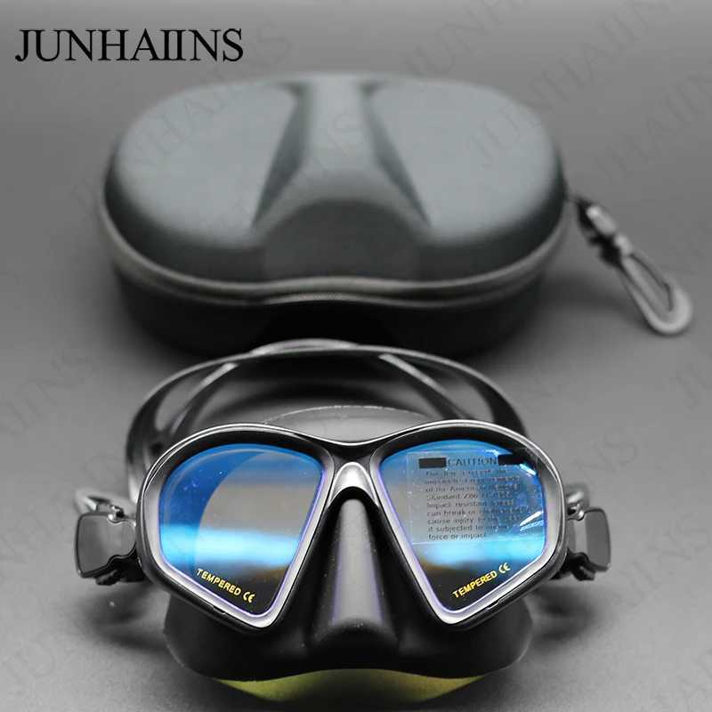 ダイビングアクセサリーJunhaiinins Temeled Glass Glass Freediving Mask Snorkeling Set折りたたみ式シュノーケルJ型ダイビングマスクカメラマウント240118