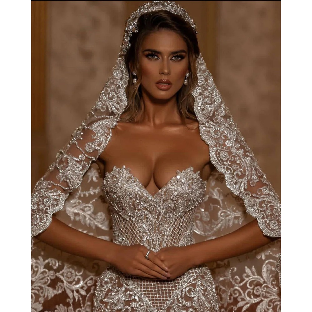 Stunningbride 2024 Exquis sans bretelles robe de mariée sirène chérie paillette de dentelle arabe Talage de plancher