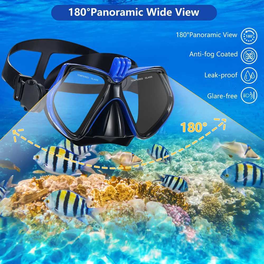 Accessoires de plongée Ensemble de tuba Masque de plongée pour GoPro Caméra de sport sous-marine Anti-buée Lunettes de natation professionnelles Tube de plongée en apnée sèche pour adultes 240118