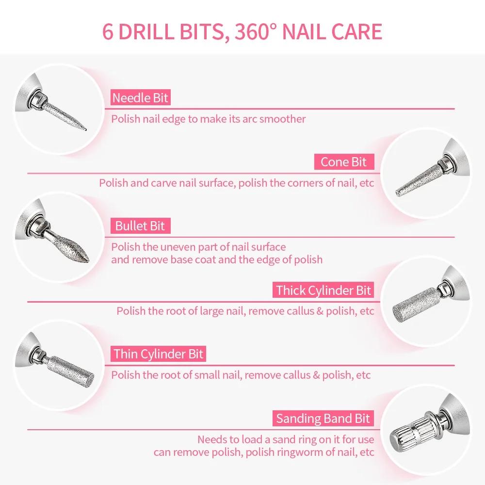 Traitements 35000 tr/min perceuse à ongles Hine perceuse à ongles Rechargeable fraiseuse Portable sans fil manucure meuleuse vernis à ongles Kit de coupe