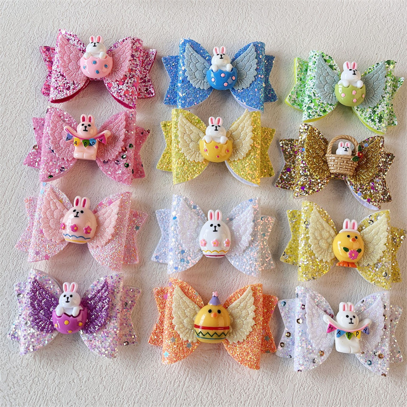 Easter Bunny Hair Clips Colorful Princess Hair Clip Glitter Hair Bows with Clip Girls Hair Accessories