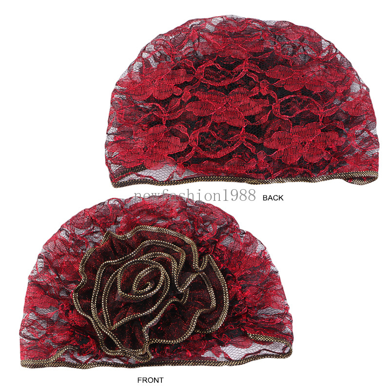 Muslimischer Turban für Damen, lüftbar, mit Spitzenrand, großer geblümter Turban-Hut, islamische Bandanas, Damenmode, Haar-Accessoires, bodenstehender Hut