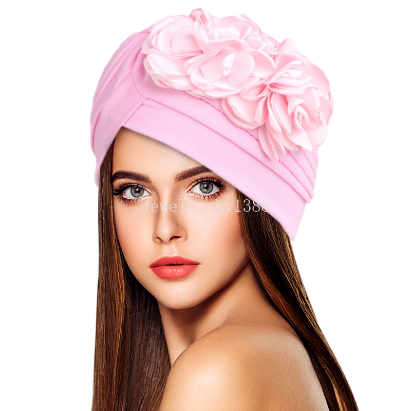 Nouveau deux grandes fleurs foulard et chapeau multicolore foulard de tête pour femme tête Turban mode couleur unie Dacron casquette indienne Cancer chimio chapeau