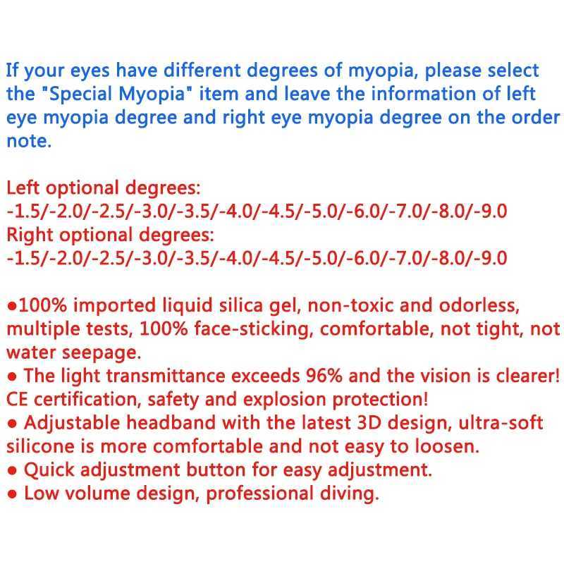 Dykningstillbehör QYQ Snorkling Mask Optical Myopia Lens Suit Adult Universal Free Diving Equipment 240118