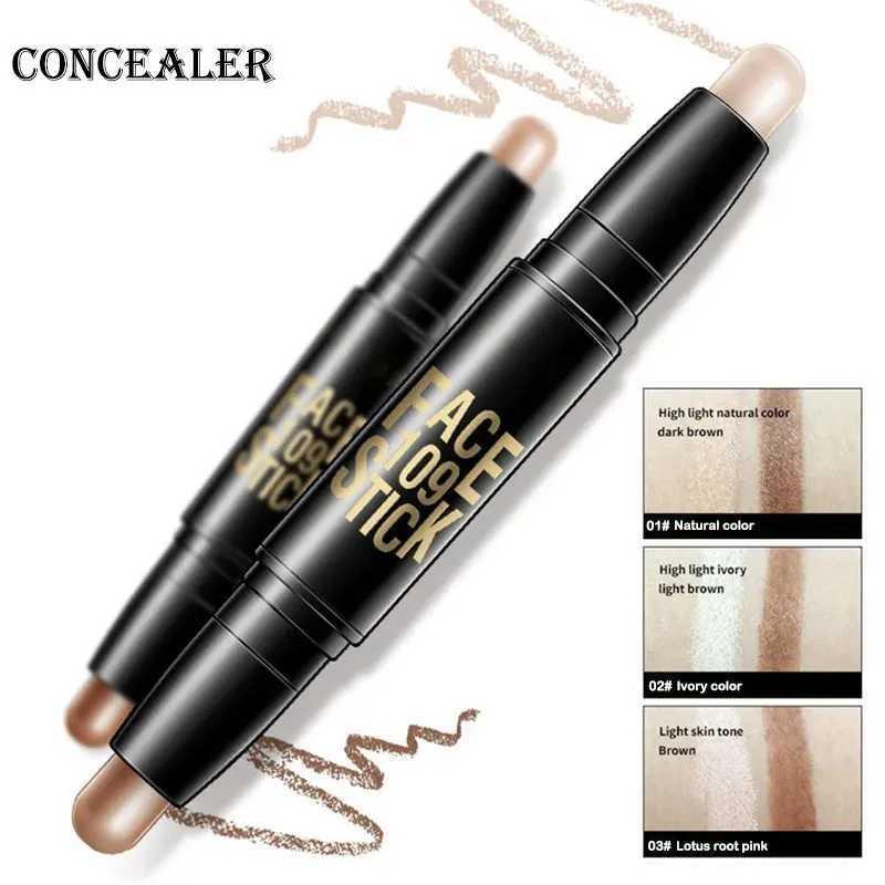 Concealer qic dubbel-end ansiktshöjningskontur stick oljekontroll concealer blyertspenna ansiktshöjning korrigeringspenna långvarig smink