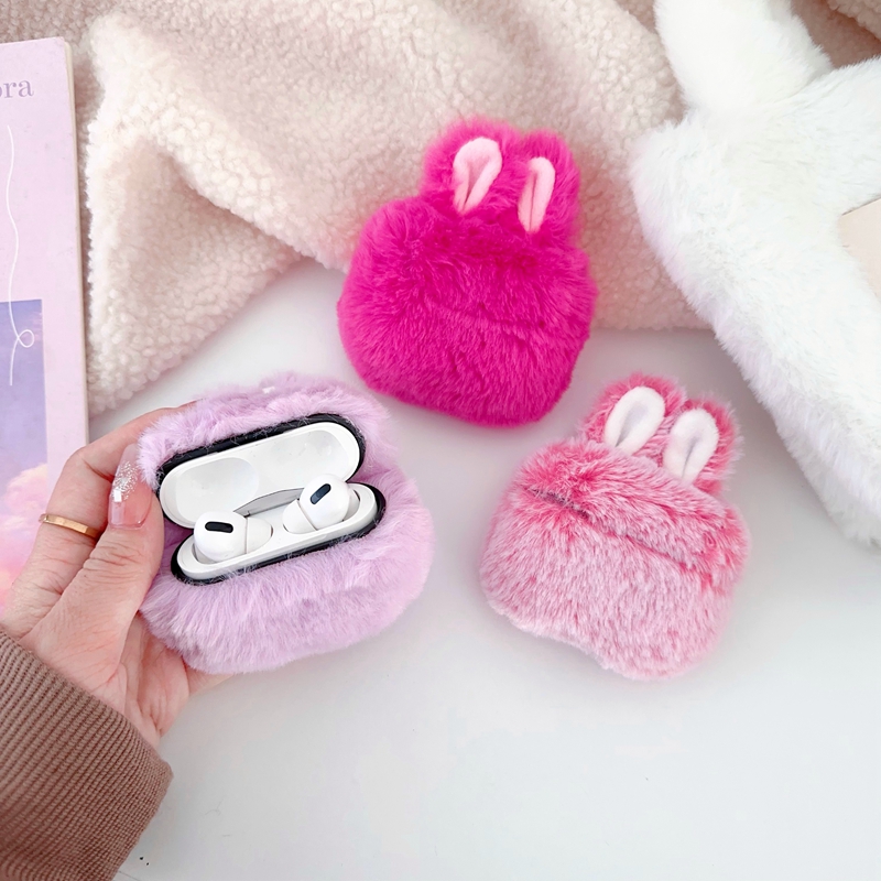 3D Rabbit Earphone Falls för AirPods Pro 2 Pro2 Pro Airpod 3 1 2 2Gen Air Pods 3Gen Fluffy Protector Animal Lovely Hair Fur äkta Warm Winter Hard PC Skins