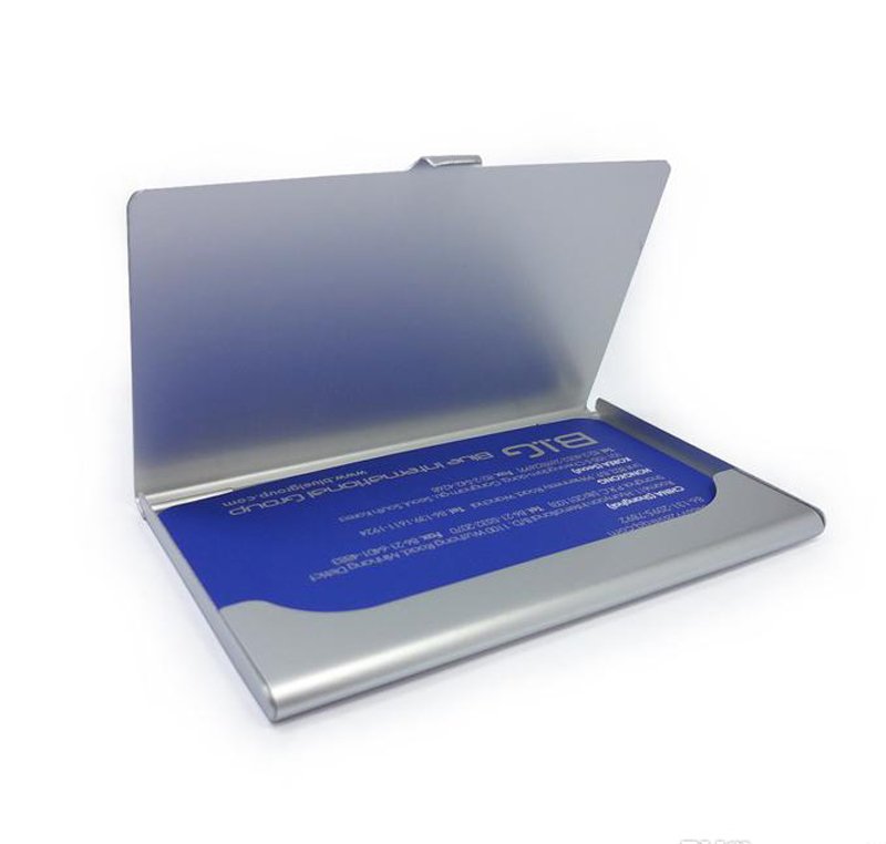 Серебряный карманный держатель для кредитных карт с названием компании, металлический алюминиевый чехол для коробки, промо-подарок