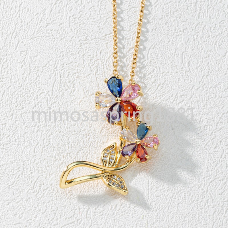 Vendita calda Collana di fiori di ciliegio in acciaio inossidabile Catena di fiori Collane con ciondolo in cristallo di girasole Gioielli Collier Femme