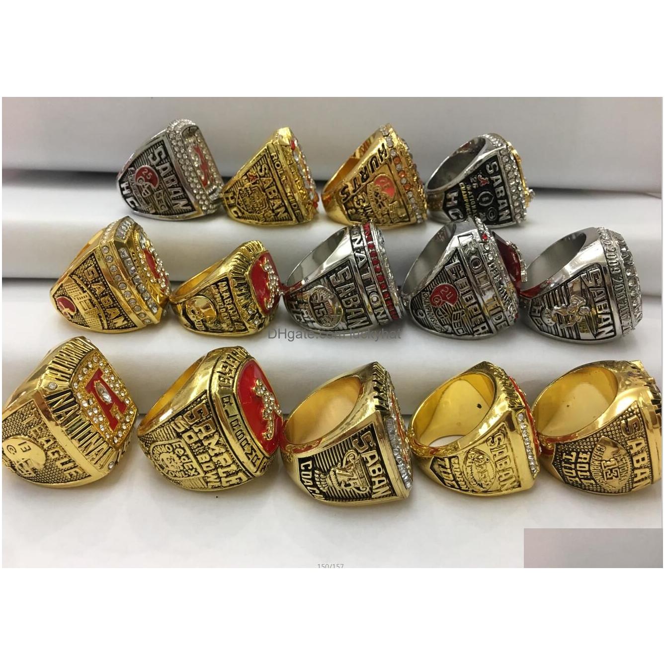 Anéis de cluster Alabama Crimson Roll Tide National American Football Championship Ring Set Lembrança Homens Fan Presente Atacado Drop D DHDL2