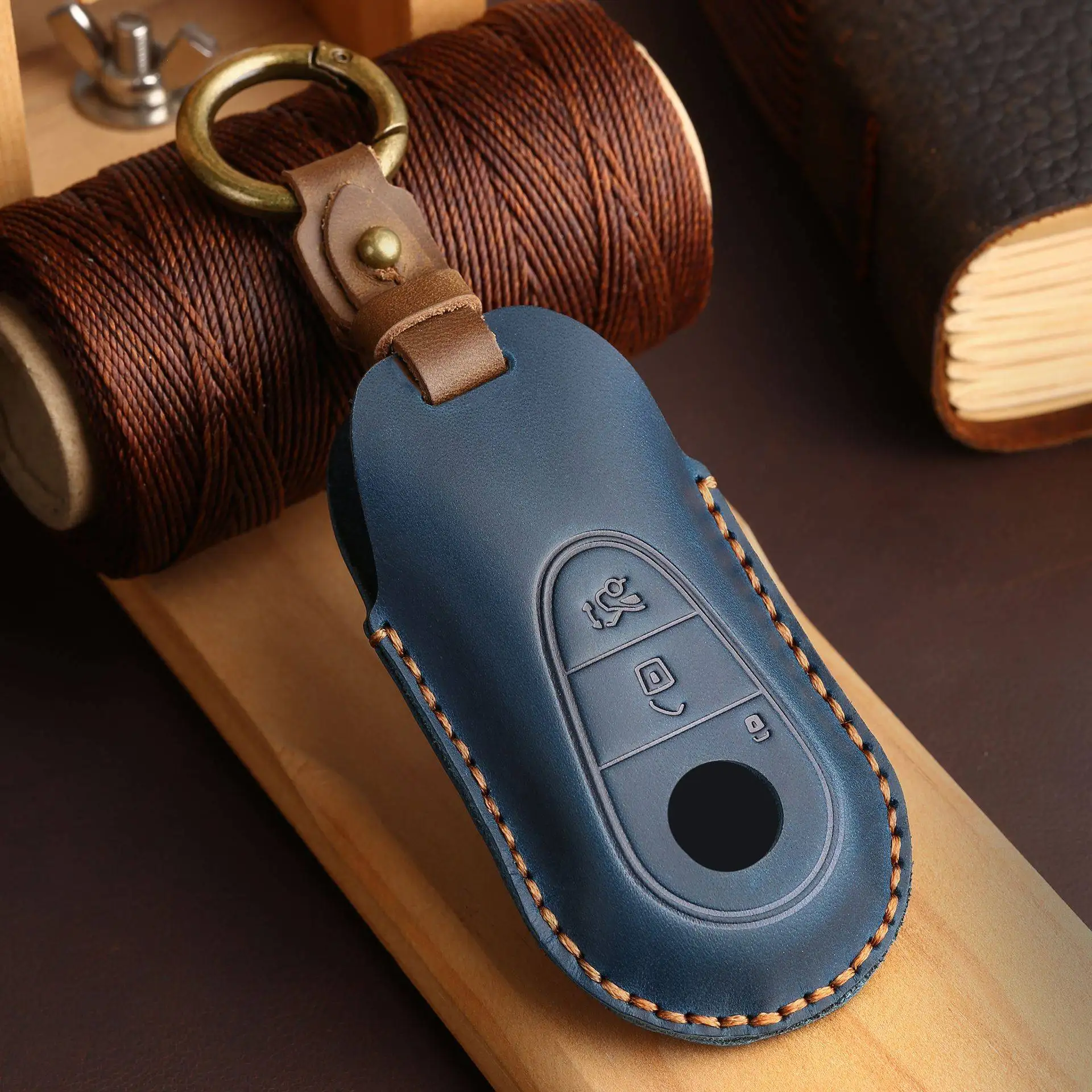 Car Key Cover Case for Mercedes Benz C E Class W223 W206 C260 C300 S450 S500 S400 Keyring Fob Holder Genuine Leather Keychain