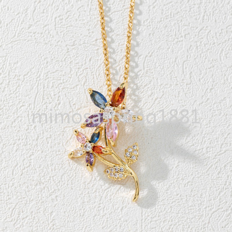 Vendita calda Collana di fiori di ciliegio in acciaio inossidabile Catena di fiori Collane con ciondolo in cristallo di girasole Gioielli Collier Femme