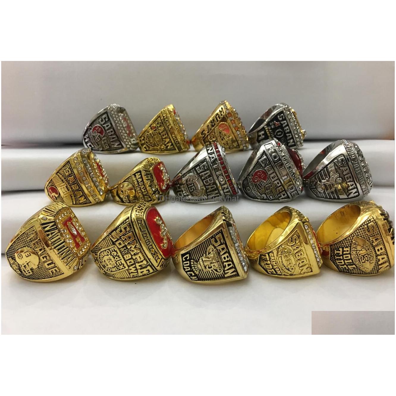 Anéis de cluster Alabama Crimson Roll Tide National American Football Championship Ring Set Lembrança Homens Fan Presente Atacado Drop D DHDL2