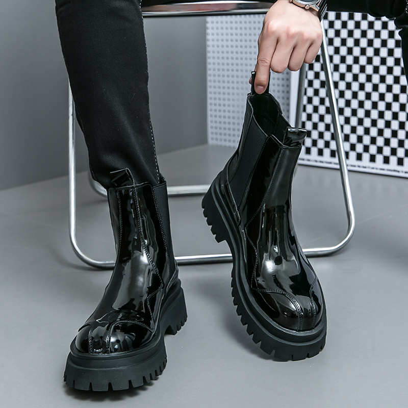 Elastyczne opaski Chelsea buty mężczyźni grube podeszte stóp do czopek biznesowych skórzane buty retro British High Top Men Boots