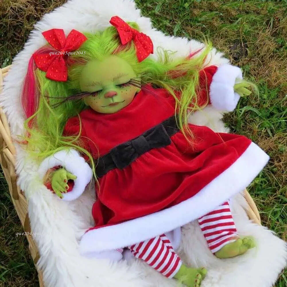 Dekorationer leksak Grinch Reborn Designer Baby Realistic Cartoon Christmas Simualtion Doll Kids Halloween Gifts Stuffed Plush Kid Toys Dropshippin3jxp