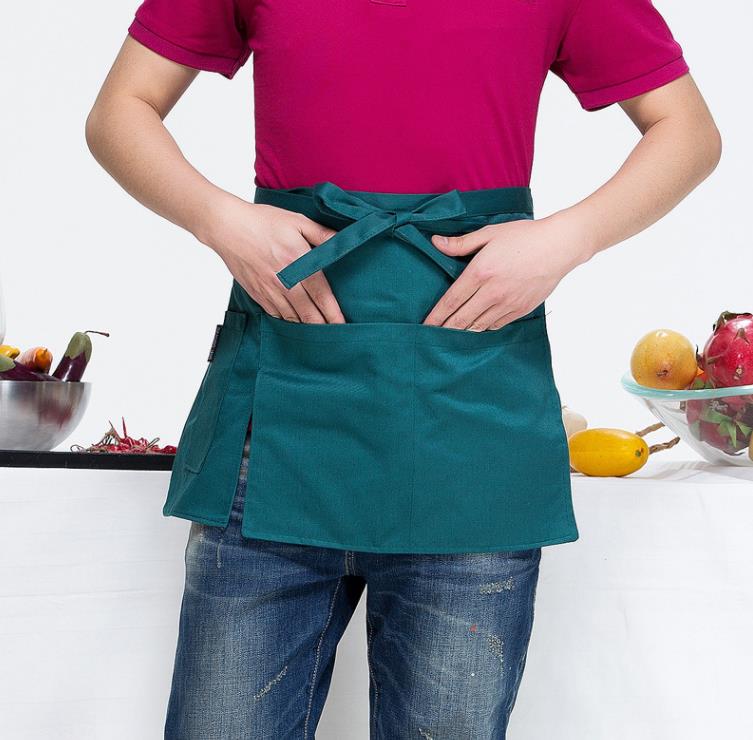 Solid Color Half Bust Bib Apron Restaurant Coffee Tea Shop Waitress Work Clothes Aprons Kitchen Waist Short Apron With Pockets SN5340