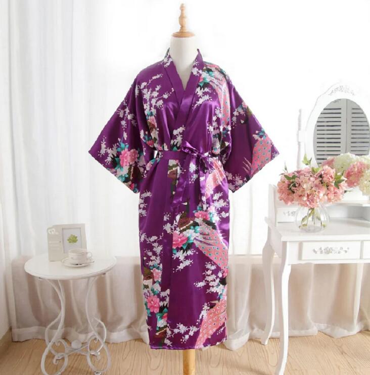 Wholesale New Women Japanese Kimono Robe High Quality Silk Long Nightgown Fashion Printing Loose Comfortable Ladies Pajamas