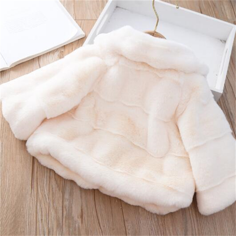 2024 Bestselling Autum Winter Girl's Jackets Imitation Fur Coat Sweet Bow Children Fashion Coat white pink khaki