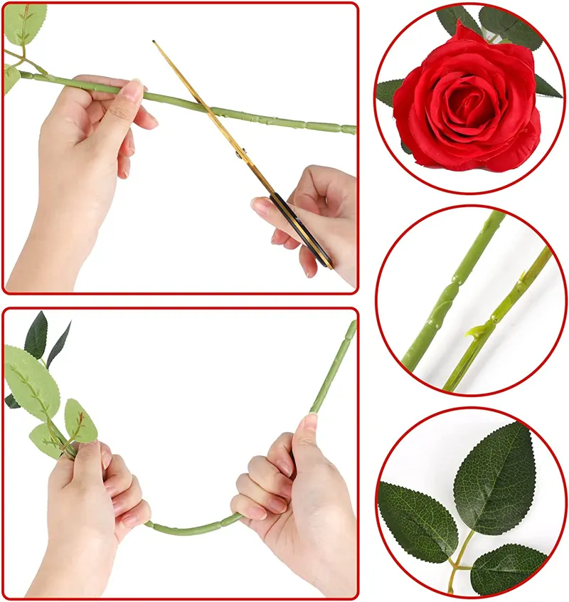 20 inch Artificial Rose Flowers for Valentine`s Day Roses Real Touch Silk Rose Single Fake Flower Long Stem Bouquets for Home Wedding Party Decoration