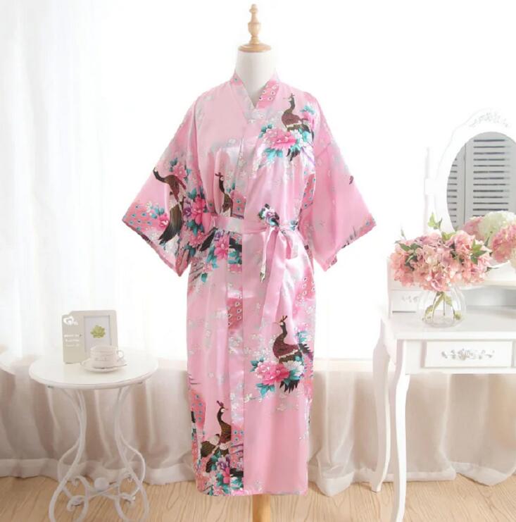 Wholesale New Women Japanese Kimono Robe High Quality Silk Long Nightgown Fashion Printing Loose Comfortable Ladies Pajamas