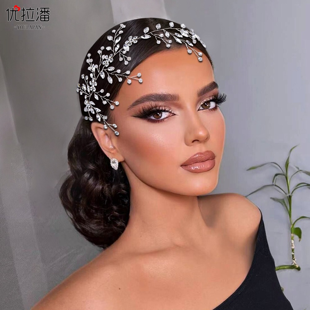 Argent fantaisie strass front mariage coiffes brillant cristal cheveux accessoires mariée cheveux vigne bandeau CL3226