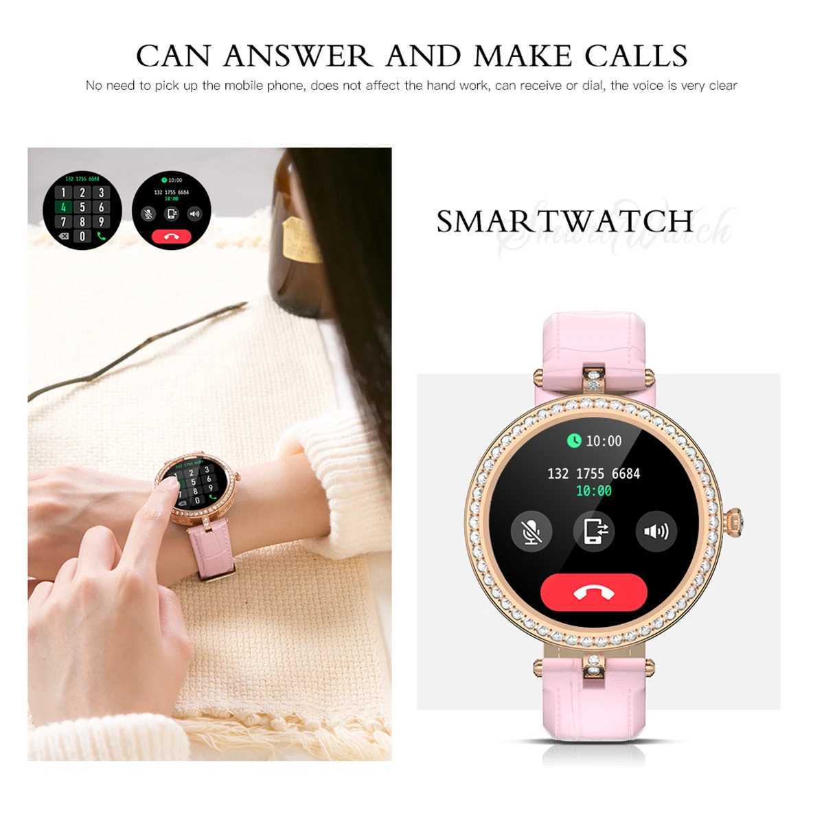 Montres intelligentes Montre intelligente de mode pour les femmes brillant strass Bluetooth appel vocal Smartwatch surveillance de la fréquence cardiaque dames Bracelet intelligent