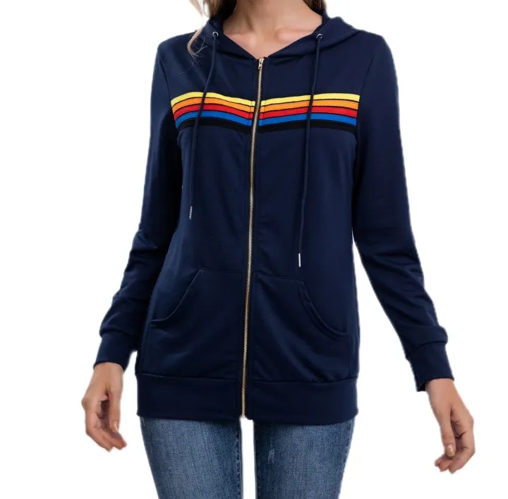 felpe con cappuccio felpe moda donna felpa con cappuccio oversize arcobaleno striscia felpa a maniche lunghe tasca con cerniera giacca cappotto primavera casual