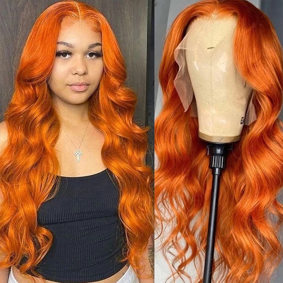 13x4 onda do corpo laranja gengibre perucas dianteiras do laço cabelo humano para as mulheres 13x6 hd peruca frontal do laço sem cola 4x4 fechamento peruca de cabelo humano