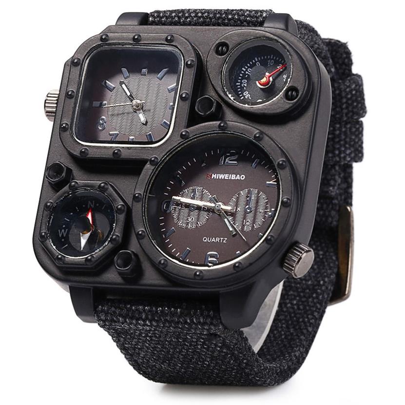 SHIWEIBAO J1169 Watches Men Big Dial Dual-Movement Sport Quartz Watch Men Military Compass Canvas Wristwatches Relogio Masculino2484