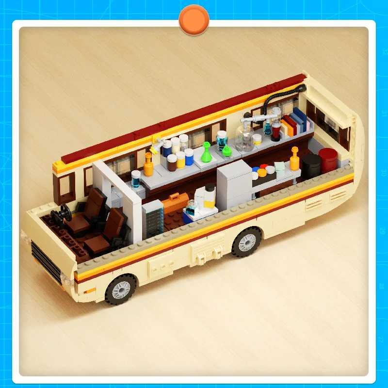 Blokken Gobricks Nieuwe Breaking Bad Pinkman Cooking Lab RV Auto Bouwstenen Set Walter White Bestelwagen Voertuig Speelgoed voor Kinderen VerjaardagscadeauL240118