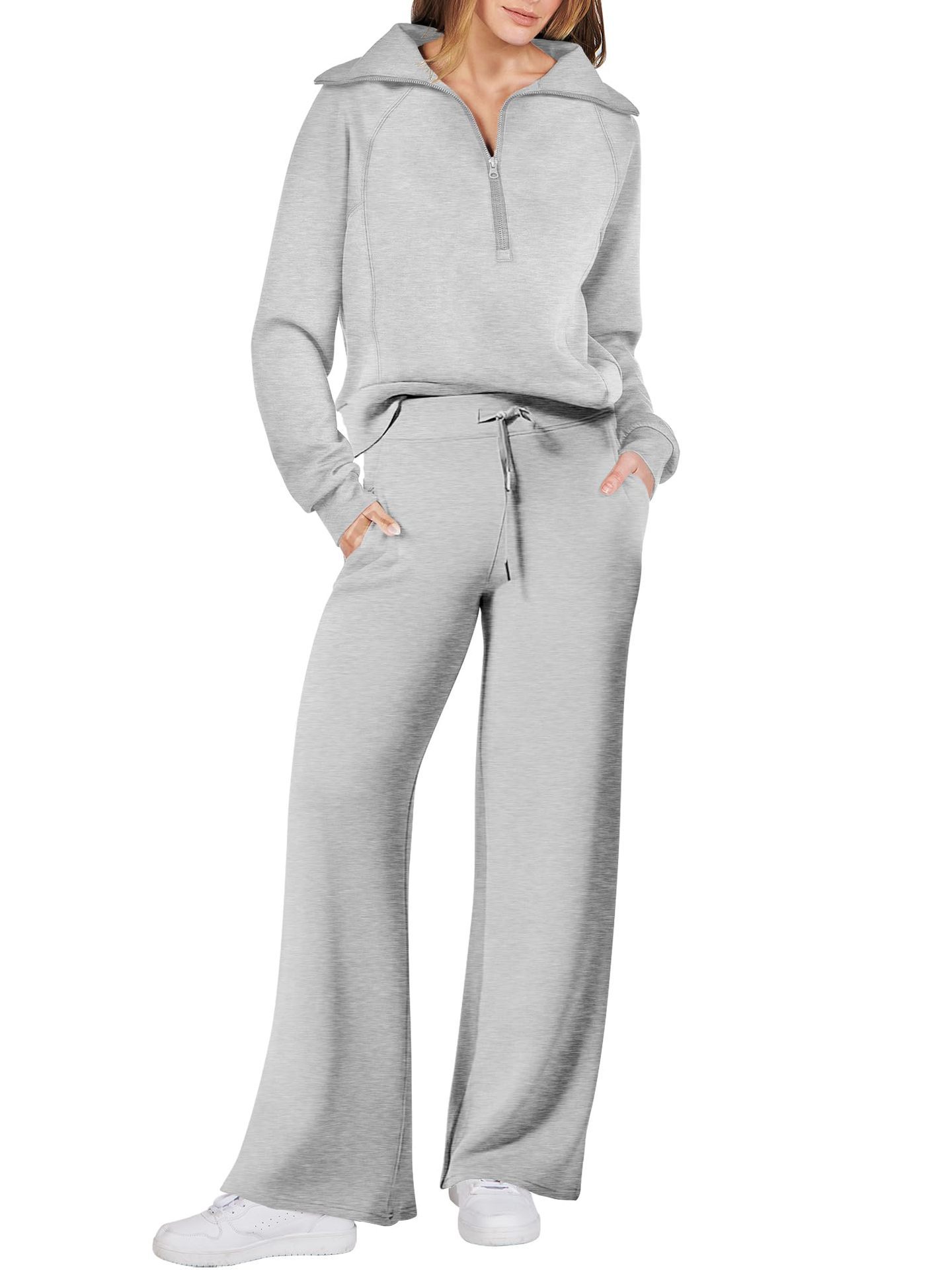 Dames 2-delige trainingspakken Loungewear-sets Pullover-sweatshirts met kwartrits en joggingbroek met wijde pijpen 2401173