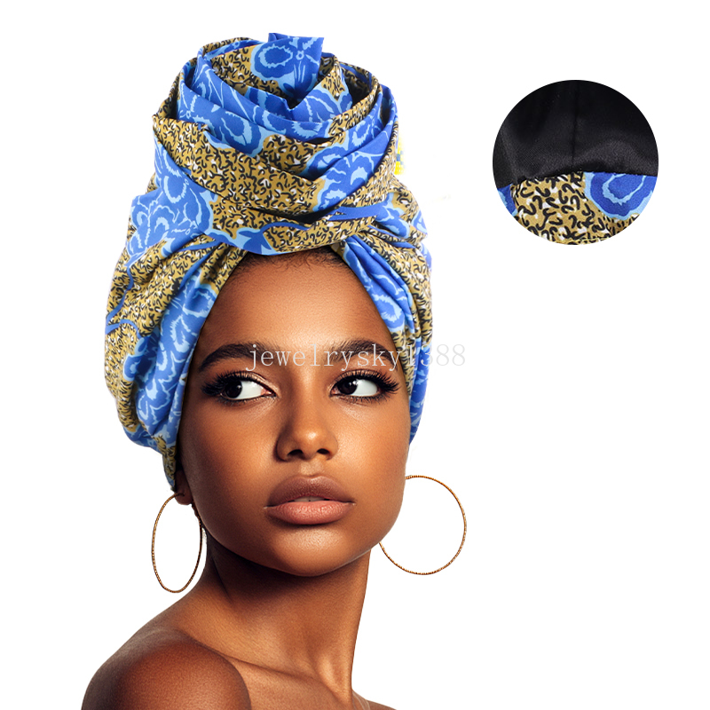 Afrikanische bedruckte, satingefütterte Turban-Mütze, Damenmode, gewölbte Blumenmütze, alle Arten von beliebten Multifunktions-Wickelkopf-Ethno-Kappen