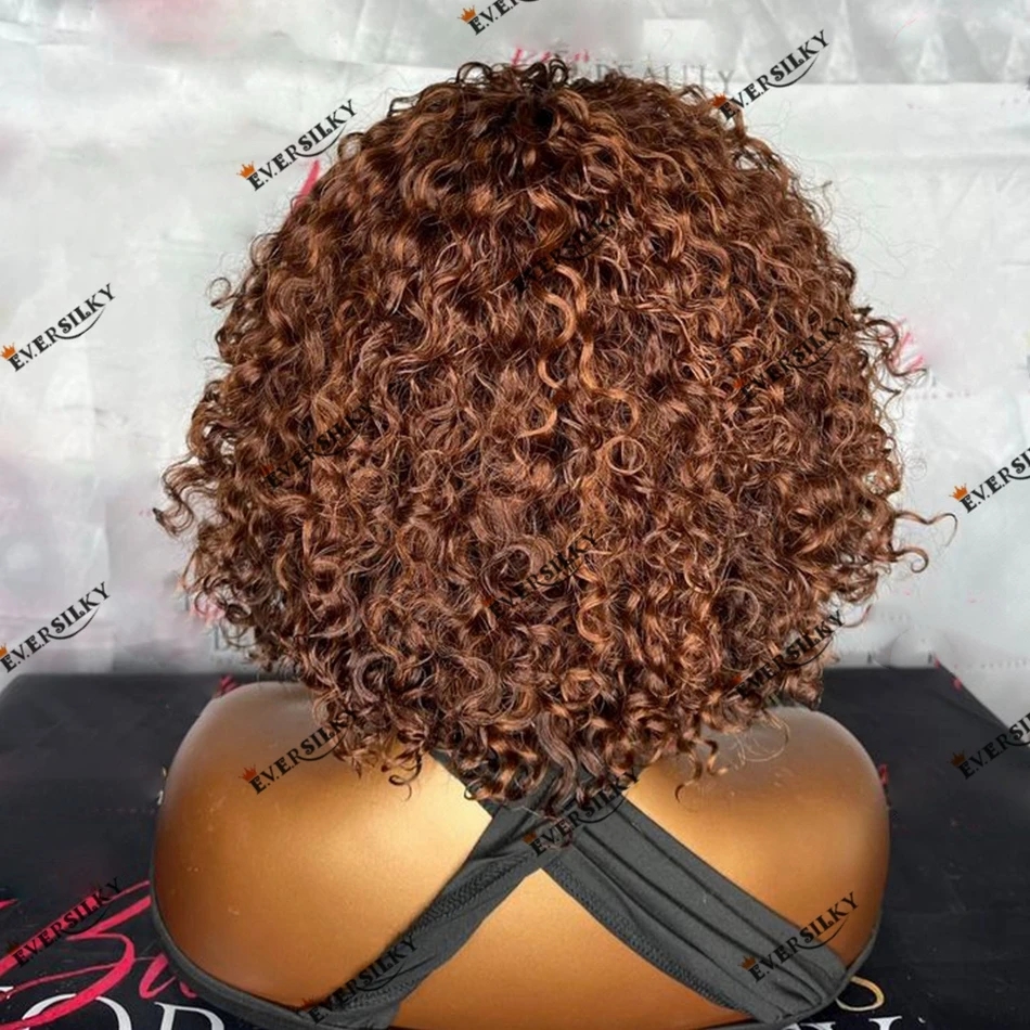 Parrucca anteriore in pizzo capelli umani con frangia riccia naturale color cioccolato le donne nere Parrucca corta in pizzo brasiliano Remy Bob 13x6