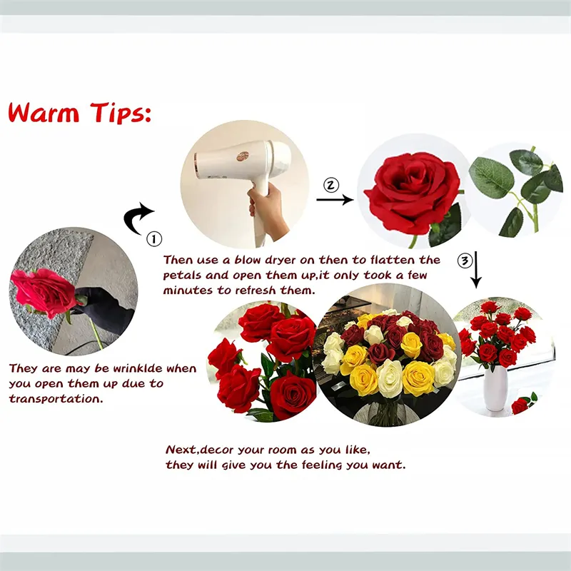 20 inch Artificial Rose Flowers for Valentine`s Day Roses Real Touch Silk Rose Single Fake Flower Long Stem Bouquets for Home Wedding Party Decoration