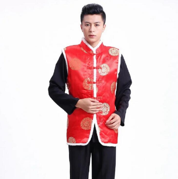 ホットセール新しい伝統的な男性中国語スタイルコットンベスト高品質のサテンタングスーツファッションジャケットウォームコートサイズm-xxxl