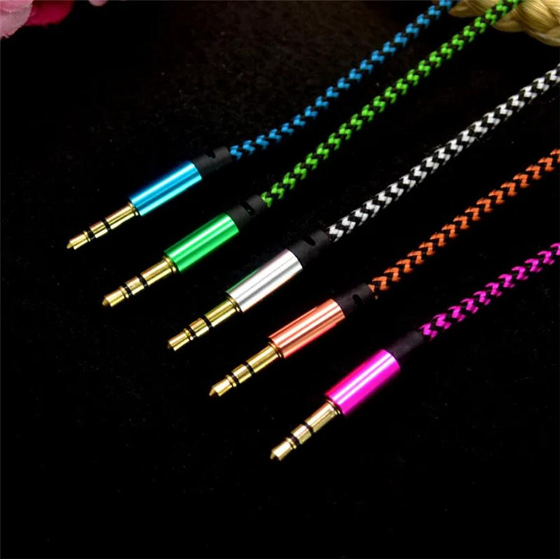 1M Nylon Jack Aux Cable 3.5 mm to 3.5mm Audio Cable Male to Male Kabel Gold Plug Car Aux Cord for iphone Samsung xiaomi DHL FEDEX