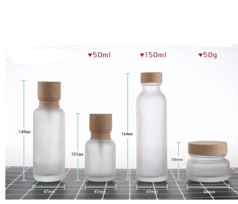 Frosted Glass Jar Cream Bottles Round Cosmetic Packaging Jars Hand Face Lotion Pump Bottle with wood grain cap SN5342