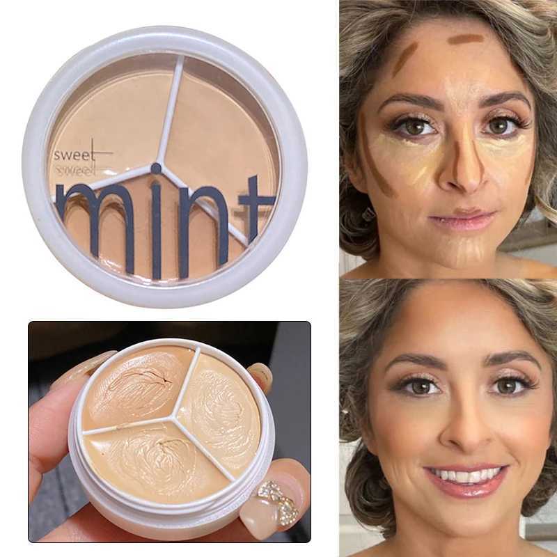 Concealer 3-Color Concealer Palette Cream Texture Covers Acne Marks Dark Circles Multifunction Face Makeup Lasting Brighten Face Cosmetics