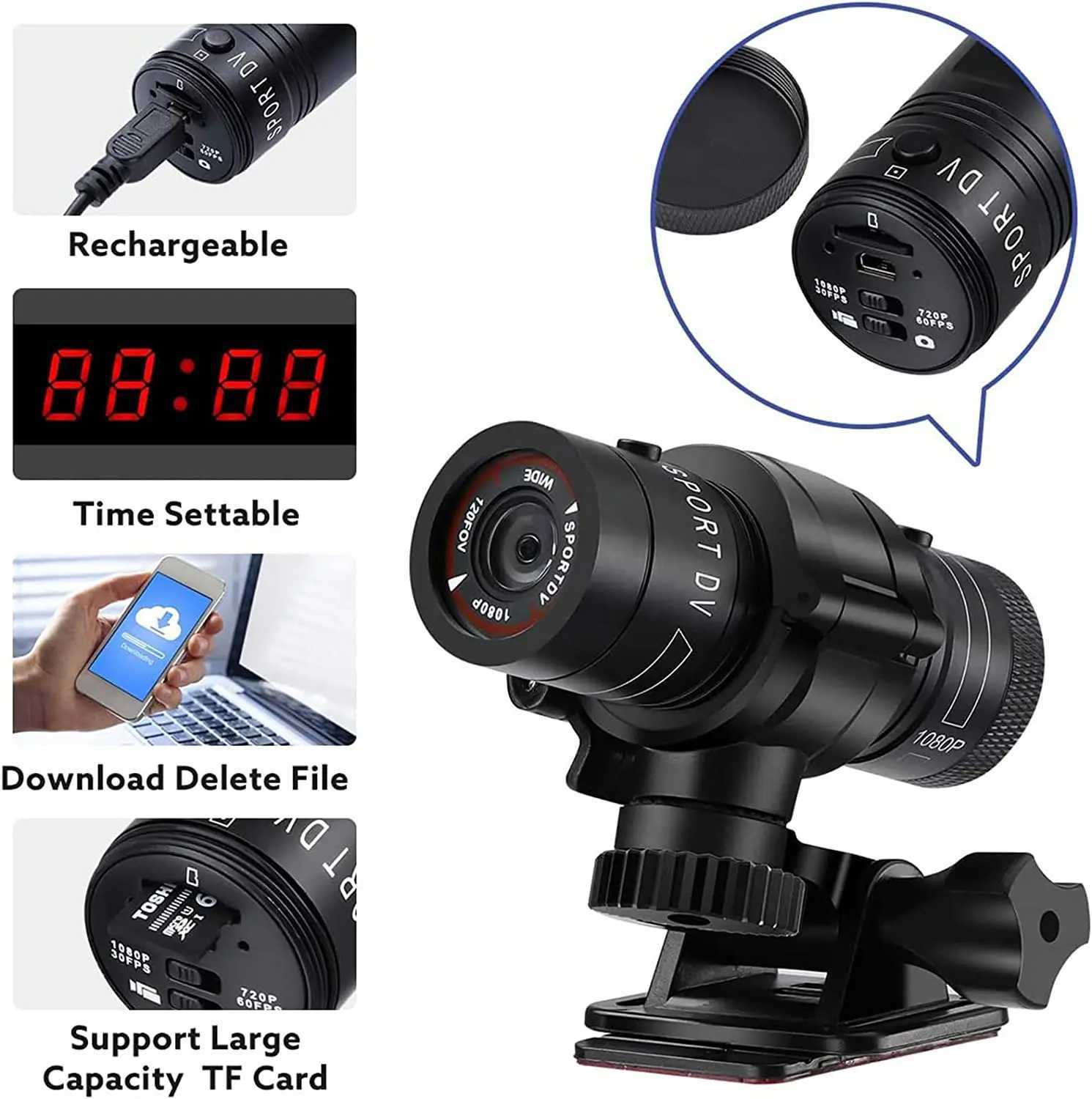 Caméras vidéo d'action sportive Full 1080P HD caméra d'action extérieure étanche vélo moto casque caméra Sport DV vidéo voiture DVR F9 Mini caméscope YQ240129