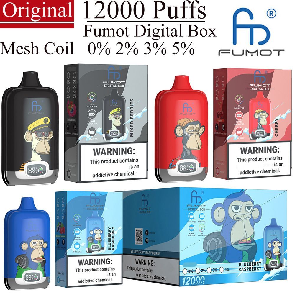 Fumot 12000 Puffs Dostęp Efrarettes Vape Puff 12k 0% 2% 3% 5% 20 ml wstępnie wypełnione kapustę cewkę 500 mAh ładowanie baterii Vaper Vaper