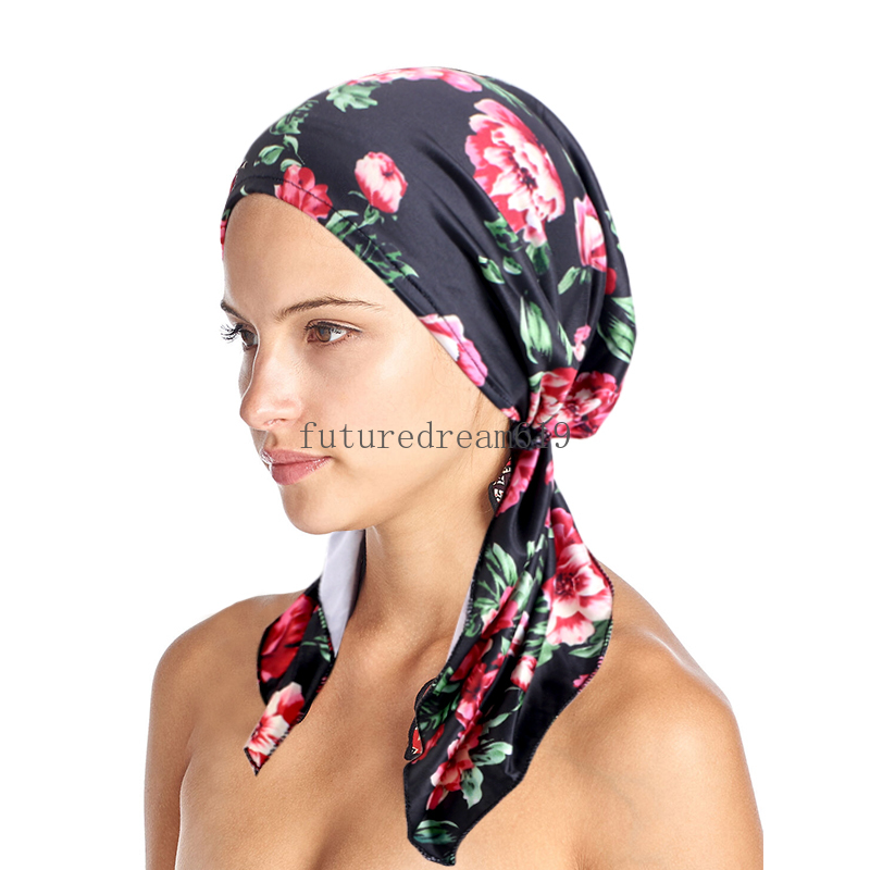 Femmes nouveau pré-attaché imprimé extensible Turban musulman longue queue Hijab perruque chapeau foulard Cancer chimio casquette à la mode Pirate chapeau