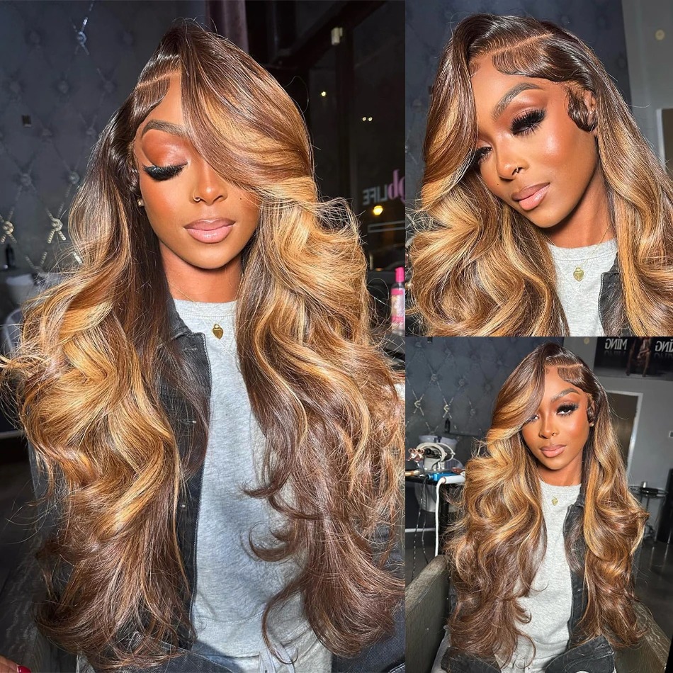 Bezkluczowa peruka ludzka fryzura włosy fala ciała 13x6 HD koronkowa peruka czołowa 13x4 Koronkowa koronkowa peruka miodowa blond koronkowa peruka dla kobiet