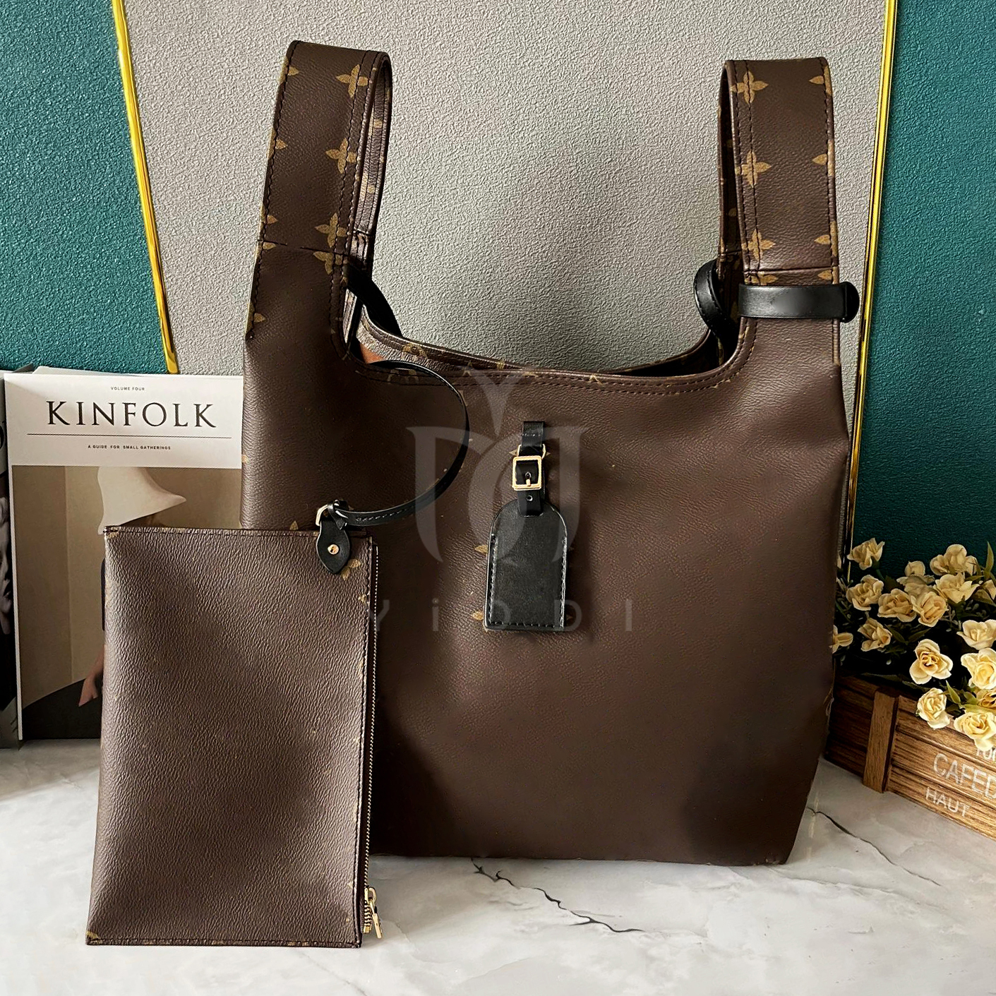 Women Casual Shopping bags Designer bag Atlantis grocery bucket basket bag tote bag Classic style Women Luxury Shoulder handbag Brown Old flower Shopping tote bag