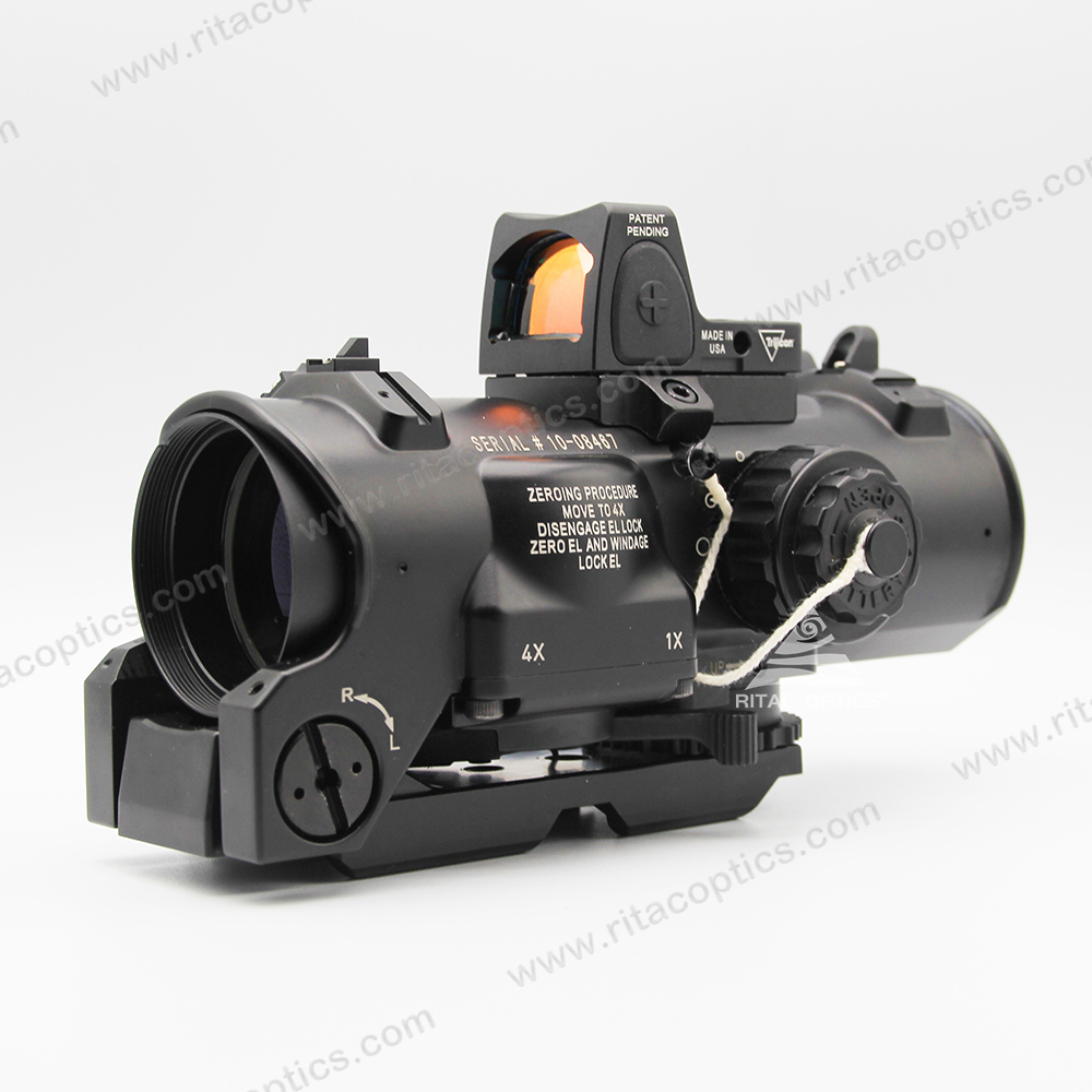 RITAC OPTICS ELCAN SPECTRE DR SU-230 Mira de rifle tático 1x-4x Mira fixa de dupla finalidade com iluminação vermelha Red Dot Sight para tiro de caça com rifle com capas de borracha