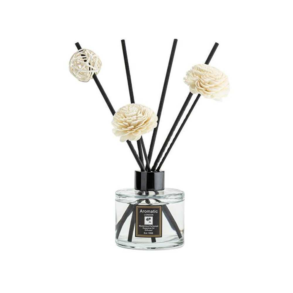 Diffuseur de parfum en verre de 120 ml avec bâtons de rotin et fleurs, ensemble de parfums d'aromathérapie pour la maison, la chambre à coucher, la salle de bain, le bureau, décoration L231115