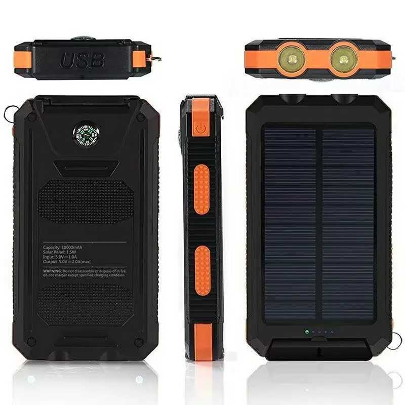 Mobiltelefon Power Banks 200000mah Portable Solar Power Bank Charging Poverbank Three Defense Extern Batteriladdare Stark LED -ljus dubbel USB -ström