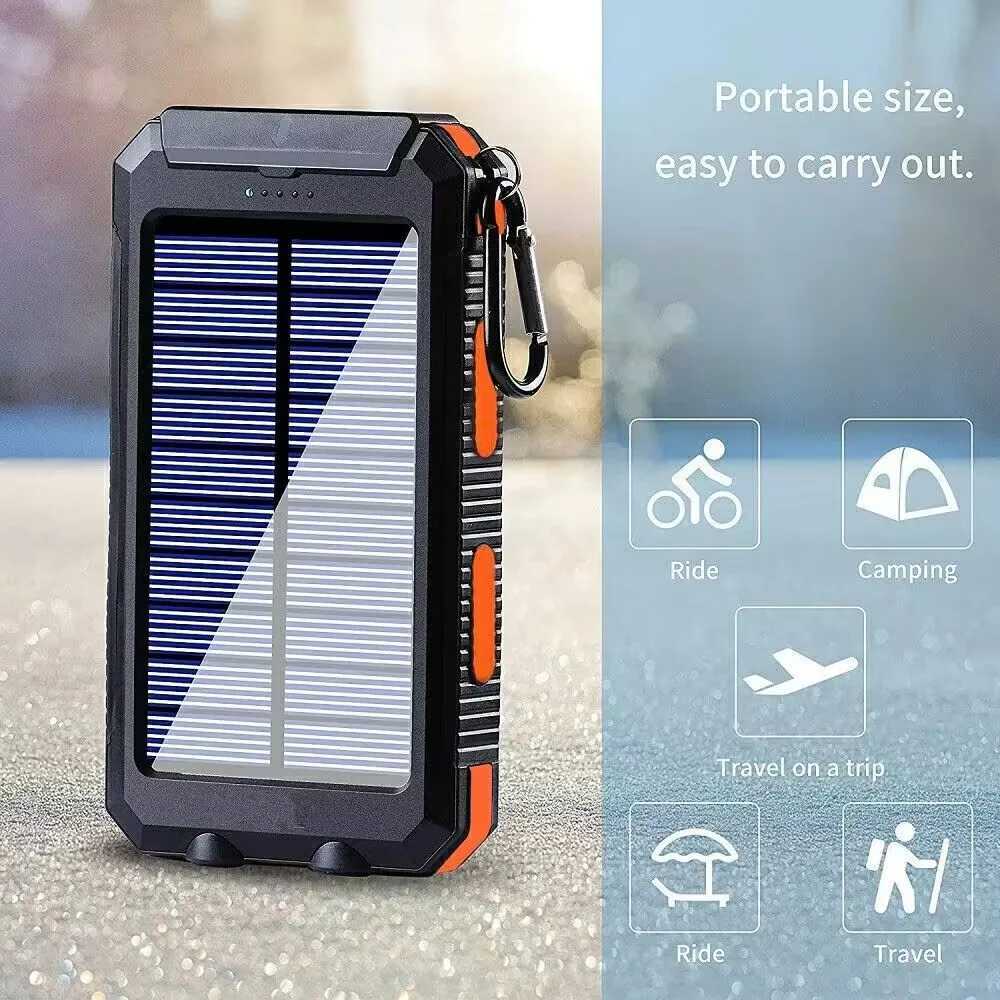 Mobiltelefon Power Banks 200000mah Portable Solar Power Bank Charging Poverbank Three Defense Extern Batteriladdare Stark LED -ljus dubbel USB -ström