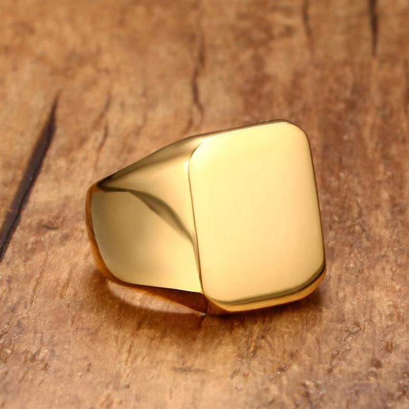 Mannen Club Pinky Signet Ring Gepersonaliseerde Sierlijke Roestvrij Stalen Band Klassieke Anillos Gold Tone Mannelijke Sieraden Masculino Bijoux2763