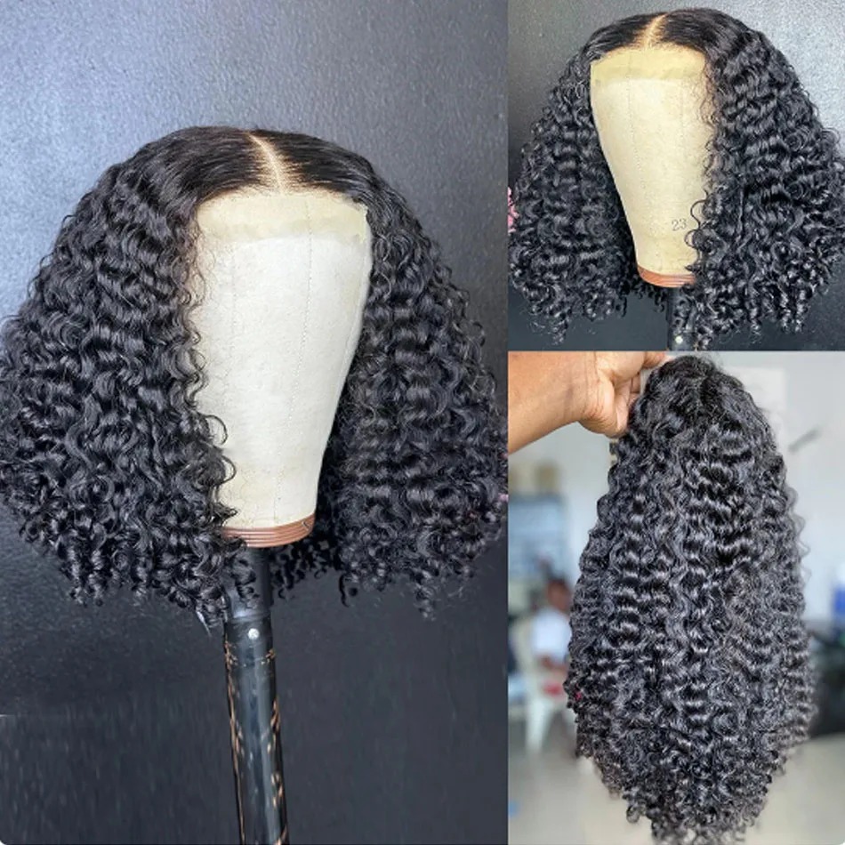 Glueless Short Bob Wig Kinky Curly Baby Hair 13x4 Spetsstängning Mänskligt hår peruk för kvinnor Remy Jerry Curl Perruque Bresillienne